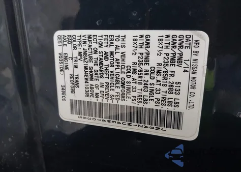 2014 Nissan Murano Sv from USA, damaged, VIN JN8AZ1MU4EW410385